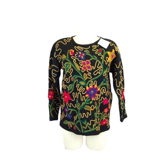 Wool sweater pullover jumper embroidered floral by Sigrid Olsen Size M - Picture 1 of 9